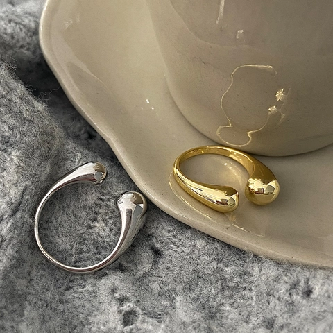 Minimalist Copper Open Ring Teardrop Drop Shape Adjustable Polished Gold Silver Plated Jewelry For Women Chic Trendy