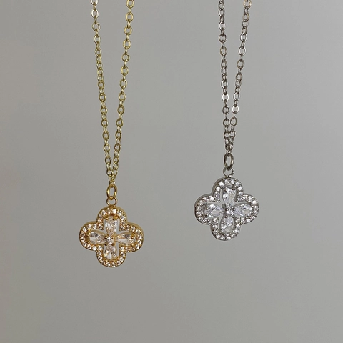 Geluksklaver Hanger Ketting Glinsterende Zirkonia Koper Echt Verguld Modieuze Sieraden Voor Dames