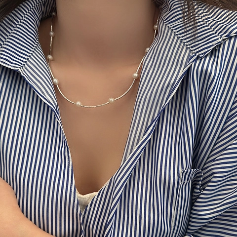 Elegante Süßwasserperlen Halskette Minimalistische Kupferkette Schmuck Für Damen Leichtes Ins Style Accessoire