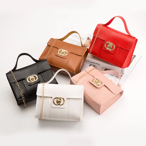 Borsa da Donna in Pelle PU con Motivo Animale Piccola Quadrata Con Serratura a Doppio Anello Dorato Tracolla a Catena in Metallo Borsa a Mano e Spalla