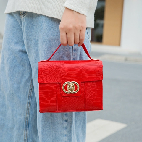 Borsa da Donna in Pelle PU con Motivo Animale Piccola Quadrata Con Serratura a Doppio Anello Dorato Tracolla a Catena in Metallo Borsa a Mano e Spalla