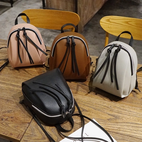 Mini Zaino Da Donna In Pelle PU Retro Stile Coreano Colore Solido Piccola Borsa A Tracolla Doppia Cerniera Casual Moda