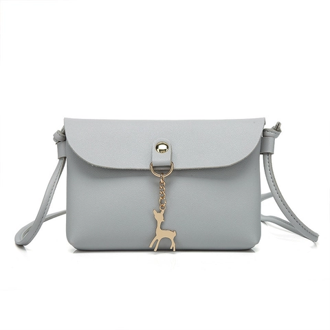 Mini Borsa a Tracolla da Donna in Pelle PU Semplice Borsa Quadrata con Patta e Pendaglio a Cervo Dorato Piccola Borsa per Cellulare
