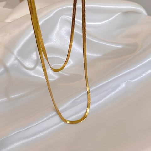 Minimalist Flat Herringbone Chain Necklace Stainless Steel Gold Plated Elegant Clavicle Neck Chain For Women