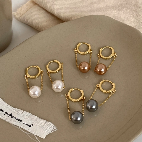 Hoop Drop Earrings For Women Gold Plated Brass Long Tassel With Artificial Pearl Vintage French Style Jewelry Elegant Accessory