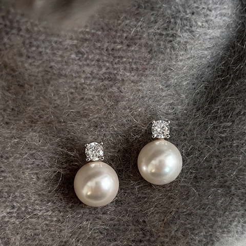 Stud Earrings With Artificial Pearl And Zircon Copper Earring Post Vintage Korean Style Jewelry For Women Elegant Accessory