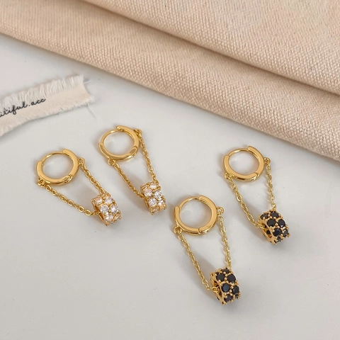 Retro Zircon Pendant Long Chain Dangle Drop Earrings Copper Gold Plated Minimalist Elegant Jewelry For Women