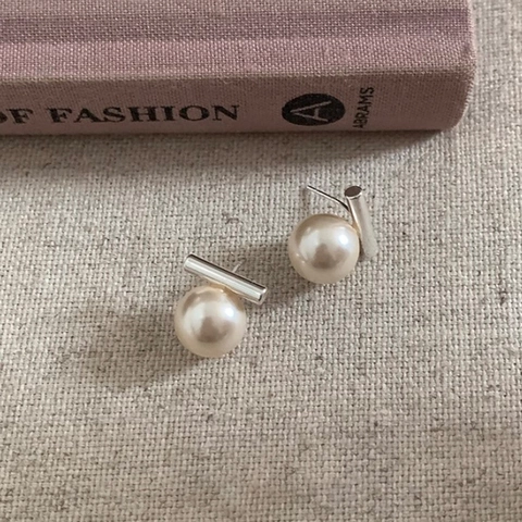 Minimalist Artificial Pearl Stud Earrings With Copper Earring Post Geometric Bar Design Elegant Accessory For Women