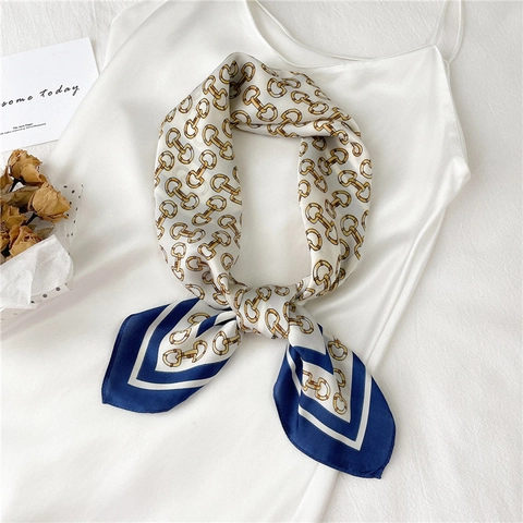 Foulard Quadrato Donna Imitazione Raso Raso Stampa Catena Morsetto Cavallo Elegante Lusso Accessorio Capelli Decoro Borsa Vintage