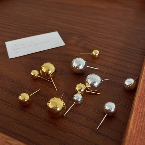 Orecchini A Lobo Con Sfera Rotonda Minimalista Rame Lucidato A Specchio Gioielli Geometrici Donna Stile Retrò
