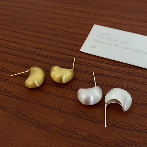 Minimalistische Gebürstete Bohnen Ohrringe Mit 925 Sterling Silber Ohrstecker Vintage Matt Vergoldet Damen