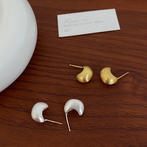 Minimalistische Gebürstete Bohnen Ohrringe Mit 925 Sterling Silber Ohrstecker Vintage Matt Vergoldet Damen
