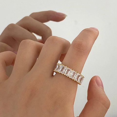 Kupfer Zirkonia Ring Geometrisch Rechteckig Baguette Verstellbar Offen Elegant Mode Für Frauen