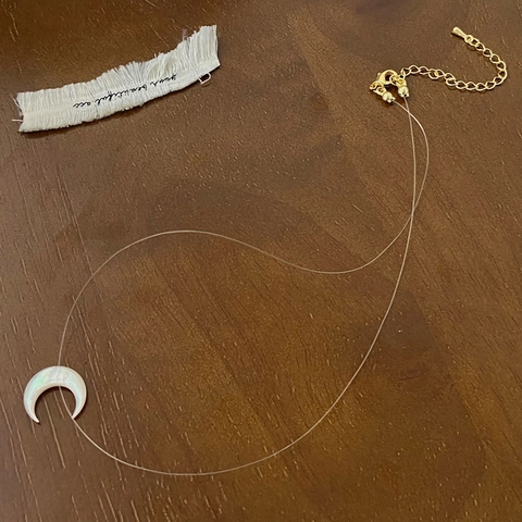 Crescent Moon Pendant Necklace And Hoop Earrings Jewelry Set Shell Mother Of Artificial Pearl Minimalist Invisible Nylon Thread For Women