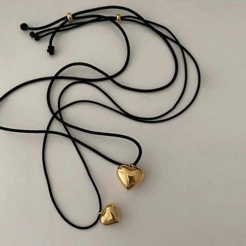 Heart Pendant Necklace For Women Men Vintage Braided Rope Chain Copper Real Gold Plated Heart Minimalist Korean Style Jewelry Adjustable Neck Chain Gift