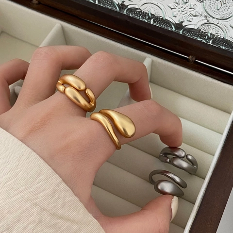 Irregular Fluid Liquid Metal Ring Matte Copper Adjustable Intertwined Finger Rings Minimalist Jewelry For Women