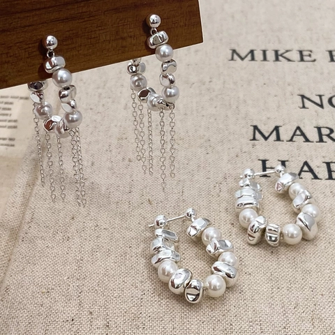 Kupfer Künstliche Perlenohrringe Für Damen Broken Silver Design Creolen Und Quasten Stil Minimalistischer Luxusschmuck