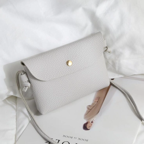 Minimalist Women Crossbody Bag PU Leather Litchi Grain Small Shoulder Envelope Flip Handbag With Gold Metal Button