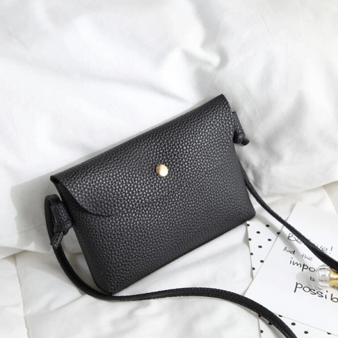 Minimalist Women Crossbody Bag PU Leather Litchi Grain Small Shoulder Envelope Flip Handbag With Gold Metal Button
