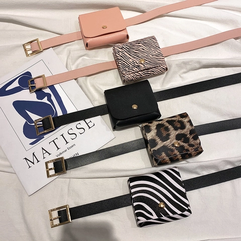 Damen Mode PU Leder Gürteltasche Mit Abnehmbarem Mini Beutel Leopard Zebra Print Bauchtasche Retro Accessoires