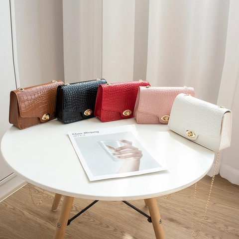 Borsa A Spalla Da Donna Con Motivo Coccodrillo Elegante In Pelle PU Borsa Quadrata A Catena Con Chiusura A Girello Stile Coreano