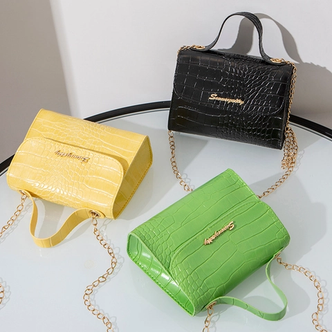 Borsa a Tracolla da Donna in Pelle PU con Motivo a Coccodrillo Borsa a Spalla Quadrata Catena d'Oro con Manico Regalo