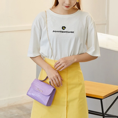 Women Crocodile Pattern Shoulder Bag Mini Square Handbag With Gold Chain Strap Synthetic Leather Crossbody Bag Fashion Party Purse