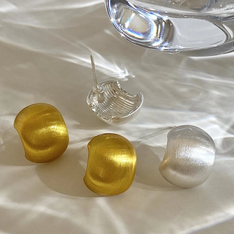 Brushed Copper Geometric Stud Earrings For Women Minimalist Gold Silver Plated C-Shape Water Drop Bean Fashion Jewelry