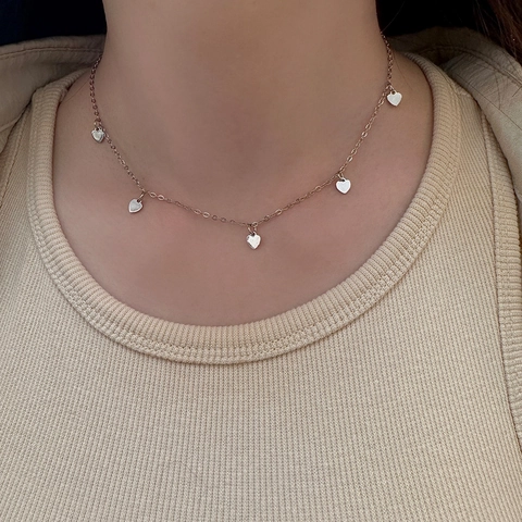 Collar De Cobre Chapado En Oro Real Múltiples Colgantes Corazón Redondo Cadena De Clavícula Minimalista Para Mujer Joyas
