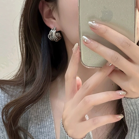 Vintage Hollow Multi-layer C-shape Hoop Earrings For Women Copper Gold Silver Plated Geometric Wire Wrap Earrings Jewelry Gift