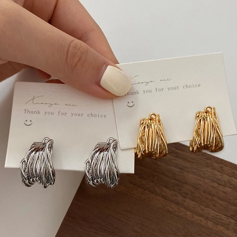 Vintage Hollow Multi-layer C-shape Hoop Earrings For Women Copper Gold Silver Plated Geometric Wire Wrap Earrings Jewelry Gift