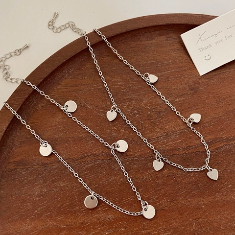 Pulsera De Tobillo Minimalista Con Dijes De Disco Redondo Y Corazón Latón Bañado En Oro Real Cadena Ajustable Elegante