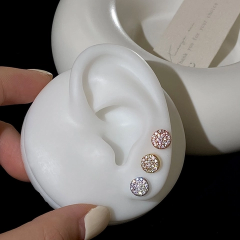 Elegant Round Micro Pave Cubic Zirconia Stud Earrings Copper Gold Plated With 925 Sterling Silver Earring Post For Women