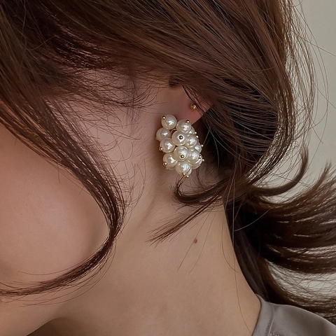 Elegante Kunstparelcluster Oorknopjes Met Verguld Koper Franse Retro Tulp Bloemen Sieraden Voor Dames
