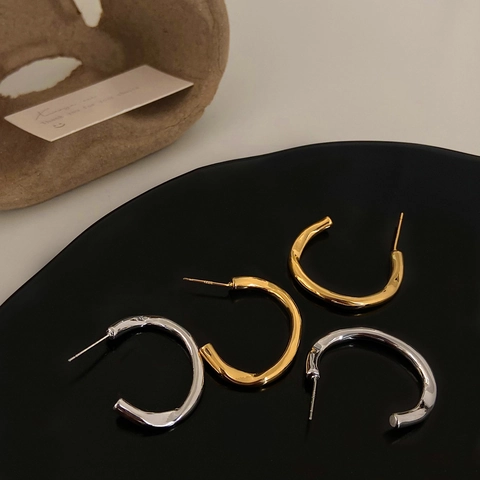Irregular Twisted Hoop Earrings With 925 Sterling Silver Earring Post Molten Lava Texture Minimalist Vintage Chic For Women