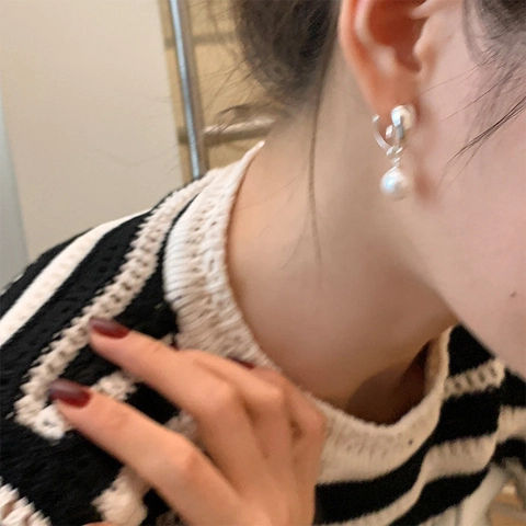 Elegant Geometric Artificial Pearl Drop Earrings With 925 Sterling Silver Earring Post Minimalist Jewelry Accessory For Women