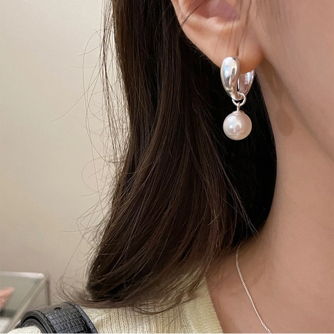 Elegant Geometric Artificial Pearl Drop Earrings With 925 Sterling Silver Earring Post Minimalist Jewelry Accessory For Women