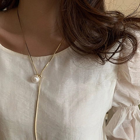 Collana Con Pendente Di Perla Artificial Da Donna Elegante A Forma Di Y Regolabile Catena A Serpente In Lega Gioielli Per Maglione