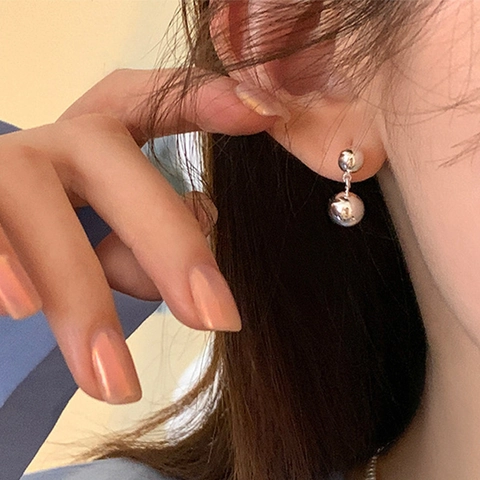 Pendientes De Gota De Doble Bola Pulida Con Poste De Cobre Minimalista Espejo Brillante Metal Geométrico Para Mujeres