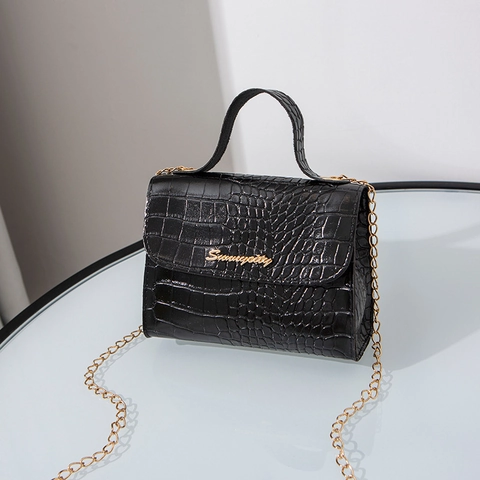 Borsa a Tracolla da Donna in Pelle PU con Motivo a Coccodrillo Borsa a Spalla Quadrata Catena d'Oro con Manico Regalo