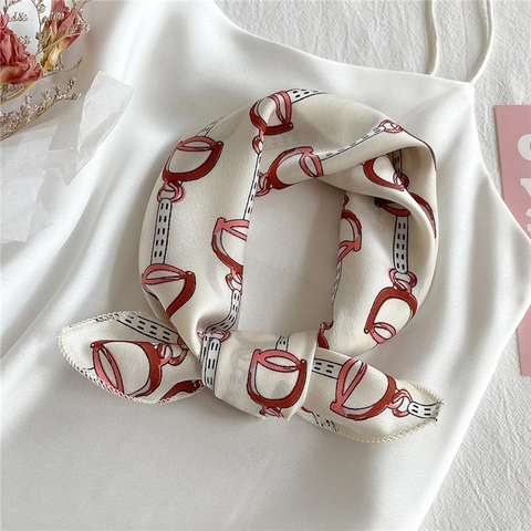 Satijnen Vierkante Sjaal Dames Halsdoek Met Equestrian Paardenbeet Ketting Print Elegante Haarband Tas Accessoire
