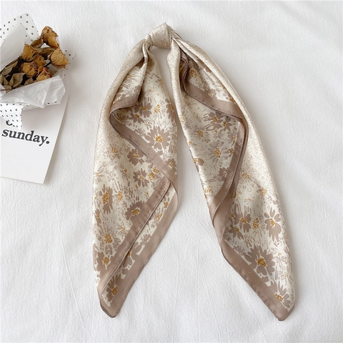 Vintage Blumen Punkte Druck Satin Quadratischer Schal Für Damen Elegant Seidenähnlich Dekoratives Halstuch Kopftuch Accessoire