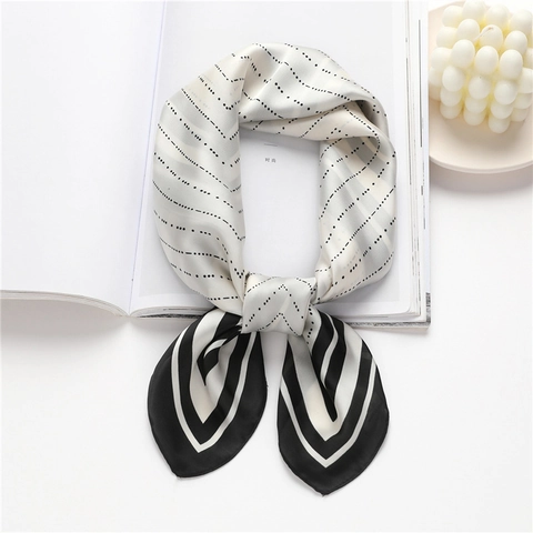 Women Fashion Stripe Polka Dot Satin Square Scarf Elegant Small Neck Scarf Professional Office Suit Decoration Handkerchief