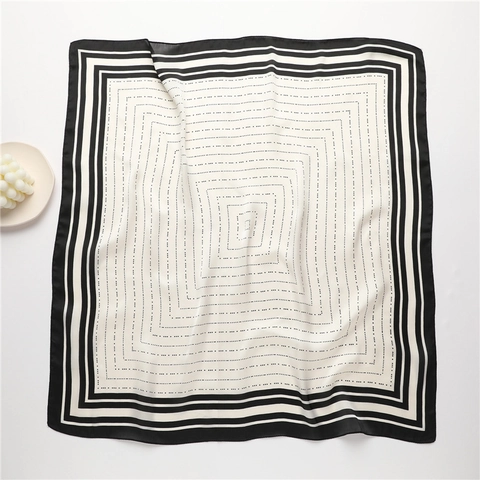 Women Fashion Stripe Polka Dot Satin Square Scarf Elegant Small Neck Scarf Professional Office Suit Decoration Handkerchief