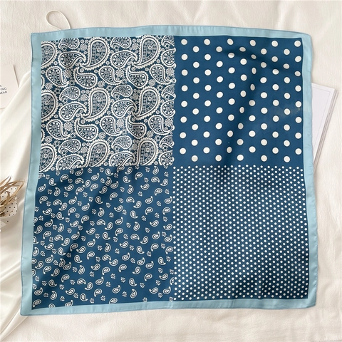 Elegante Foulard Quadrato Raso Poliestere Stampa Paisley E Pois Retrò Bandana Di Moda Per Donna