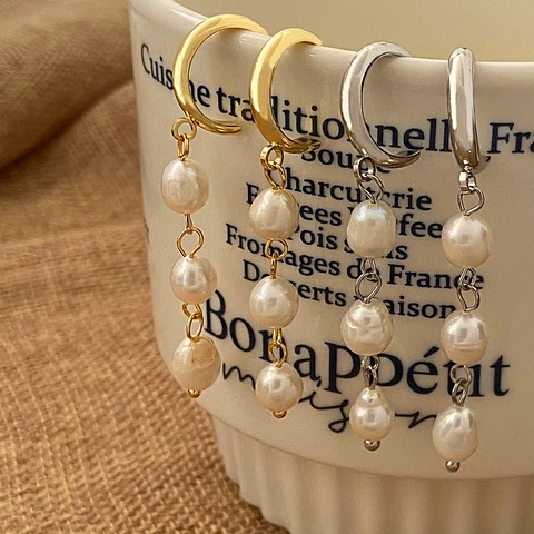 Baroque Süßwasserperlen Tropfen Ohrringe Kupfer Quaste Elegant Lange Lineare Schmuck Für Frauen