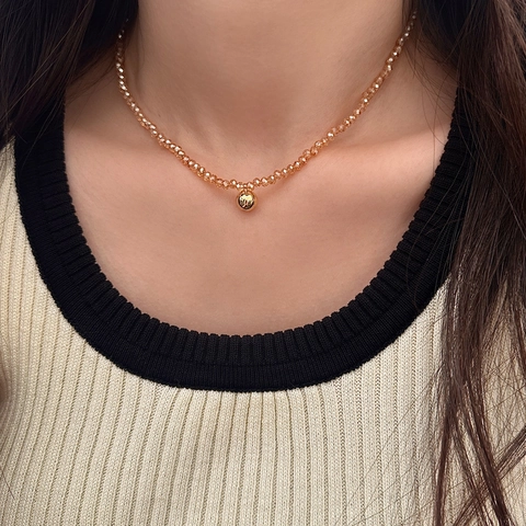 Faux Artificial Pearl And Artificial Crystal Necklace With Alloy Ball Bell Pendant Hip Hop Clavicle Chain For Women