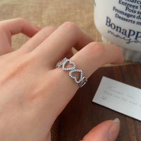 Anillo De Corazón Hueco Ajustable Romántico Cobre Micro Incrustado Zircón Elegante Joyería De Dedo Abierta Para Mujeres