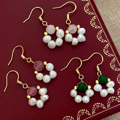 Vintage Süßwasserperlen Hängeohrringe Mit Naturstein Blumenquaste Elegante Französische Stil Kupfer Ohrring Post Damen
