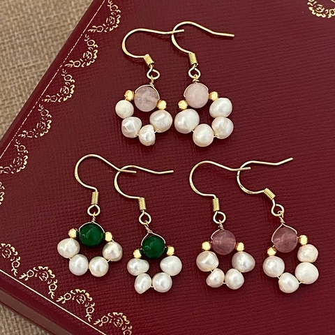 Vintage Süßwasserperlen Hängeohrringe Mit Naturstein Blumenquaste Elegante Französische Stil Kupfer Ohrring Post Damen